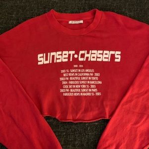 Red and white cropped sweatshirt